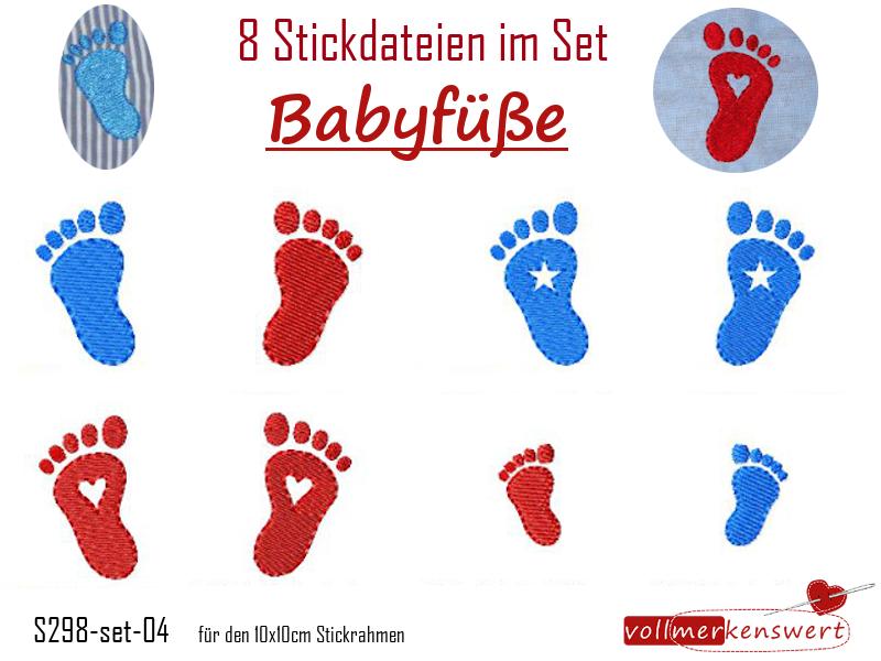 8 Stickdateien im Set Babyfüße für den 10x10cm Stickrahmen S298-set-04